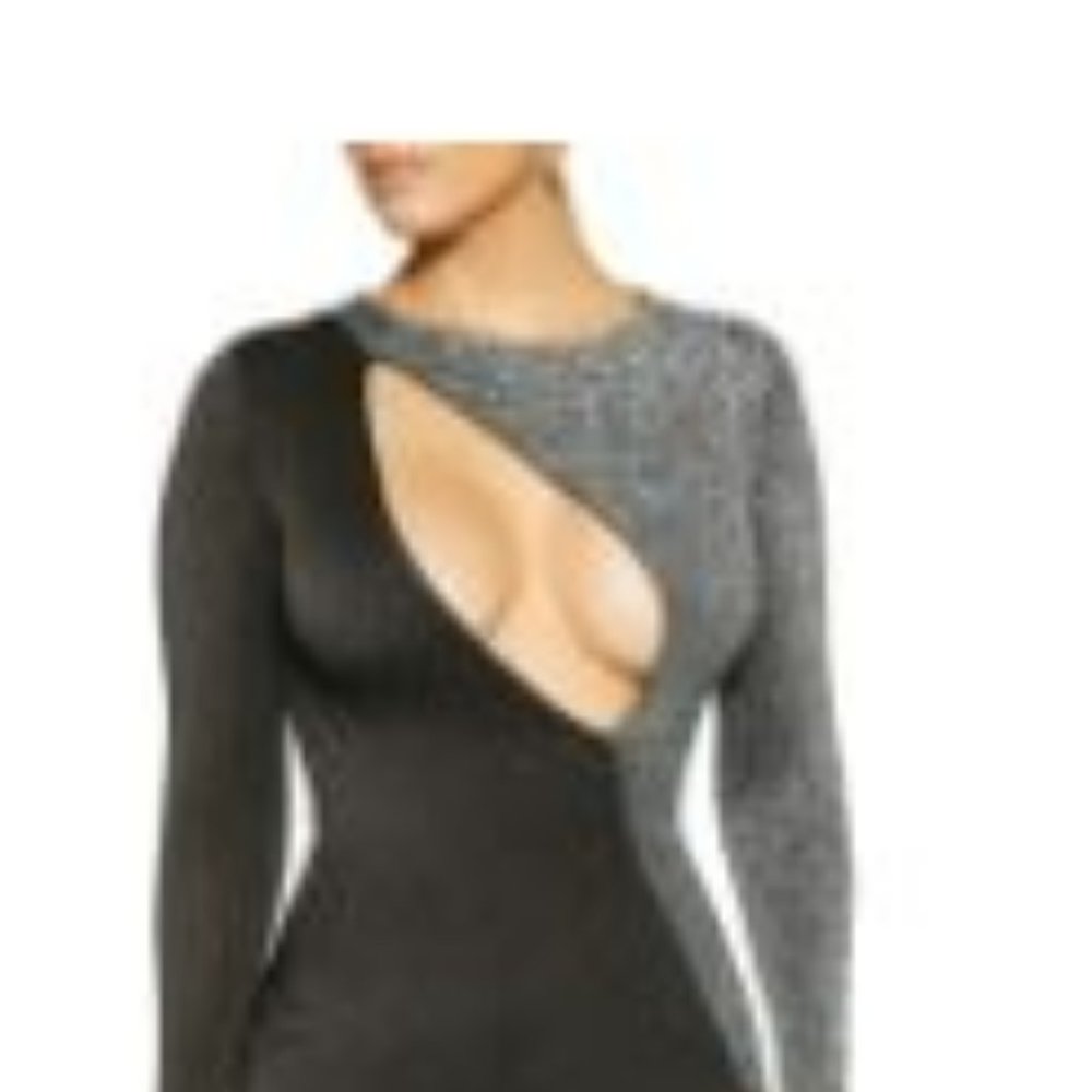 Naked Wardrobe Colorblock Cutout Long Sleeve Maxi Dress